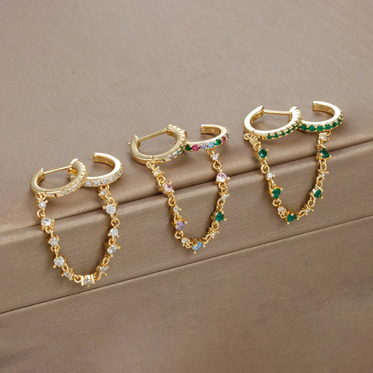 Kolczyki z łańcuszkiem i kryształkami – stal nierdzewna